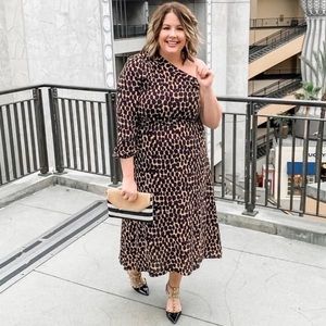 One Shoulder Leopard Midi Dress